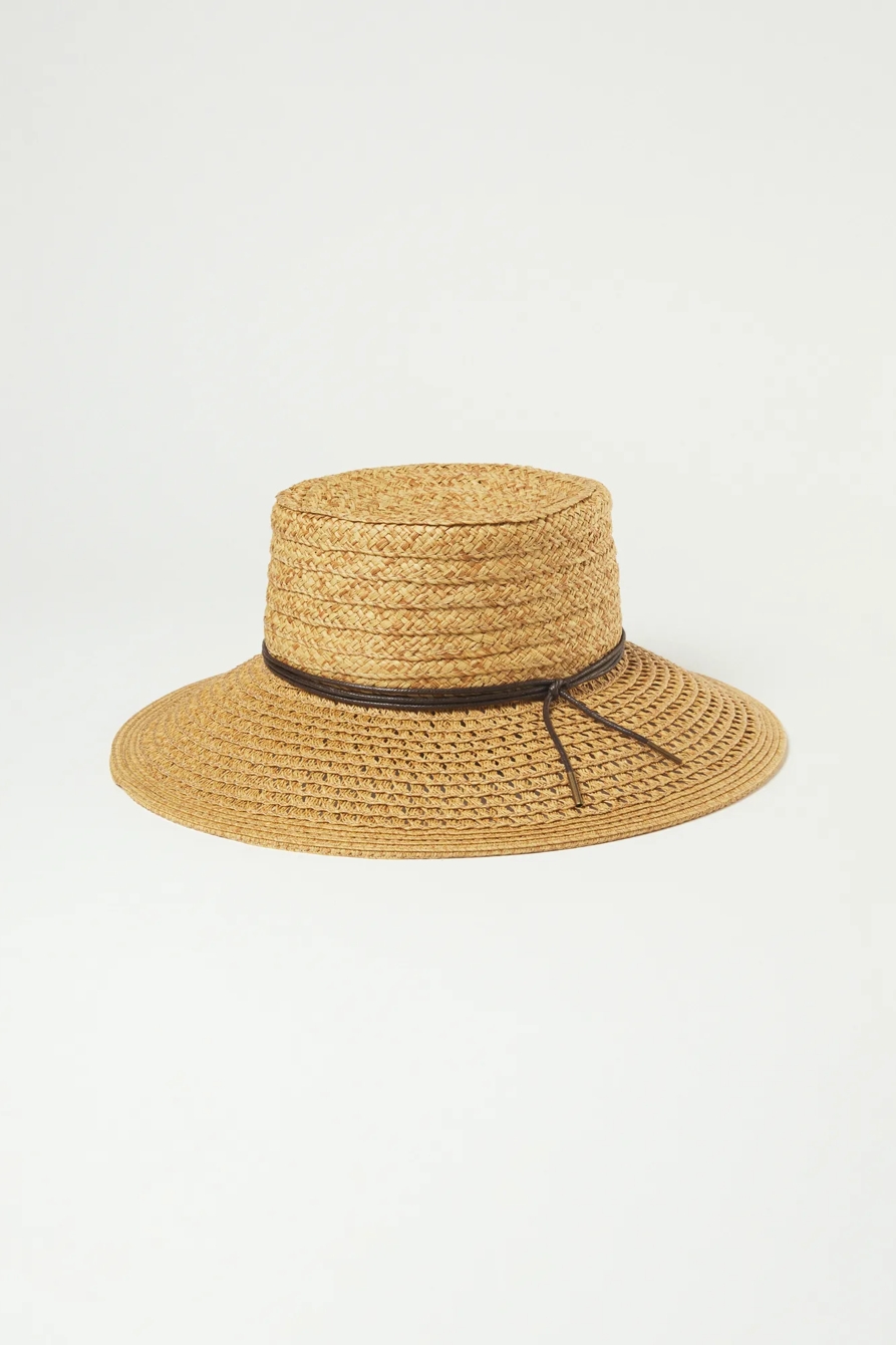 OPEN WEAVE BOATER WITH LEATHER TIE, image 2
