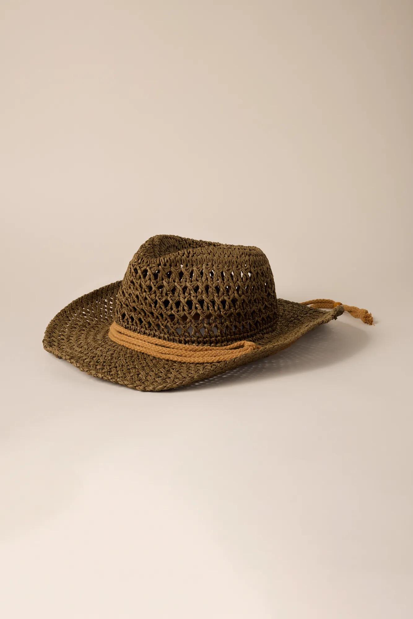 New Lucky Brand Woven Straw Cowboy Hat Olive Green with Rope Band Rope Lucky Cap - Olive main image 4