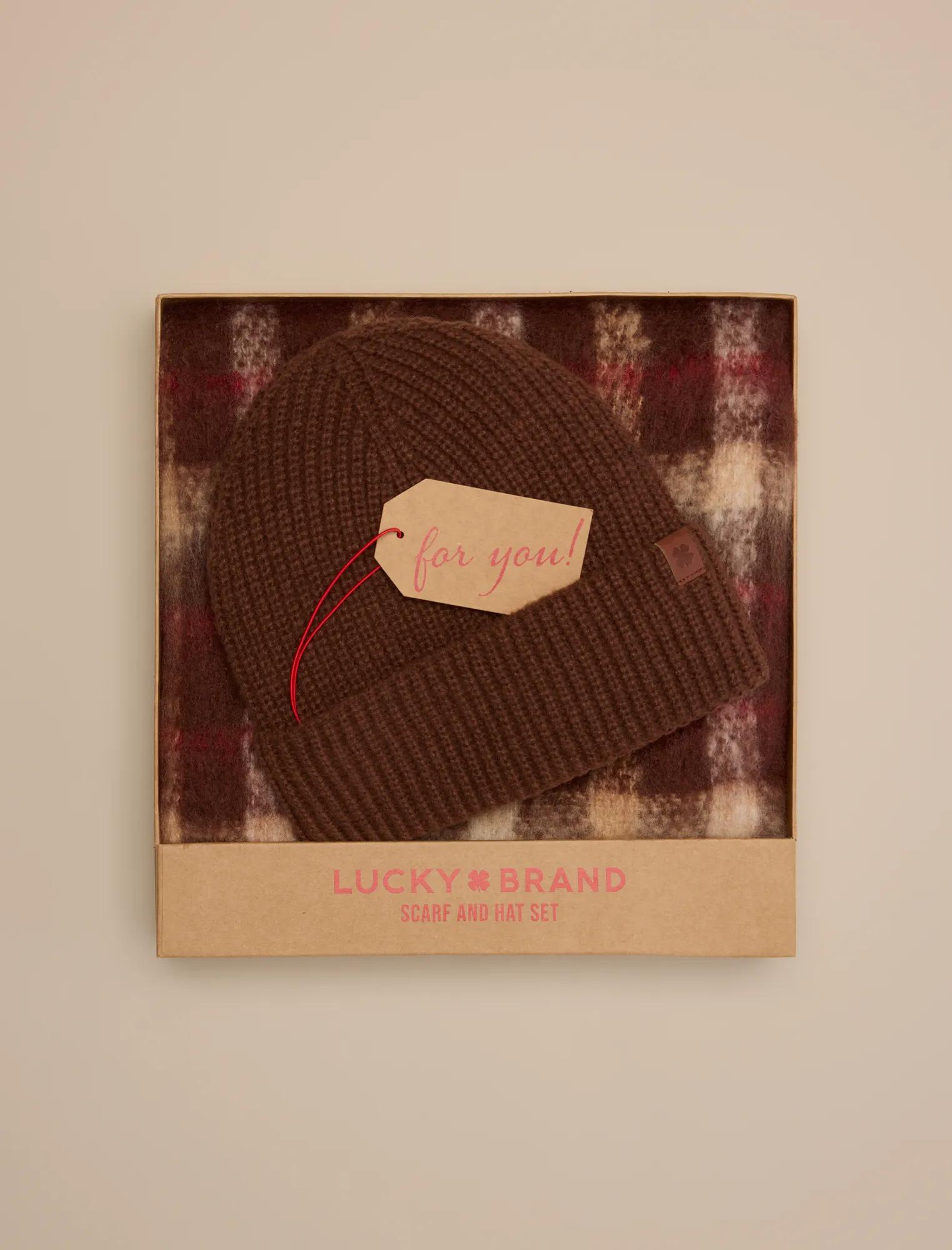 Lucky Brand Cream and Burgundy Scarf and Beanie Pom Pom Hat Set Lucky Brand Women main image 2