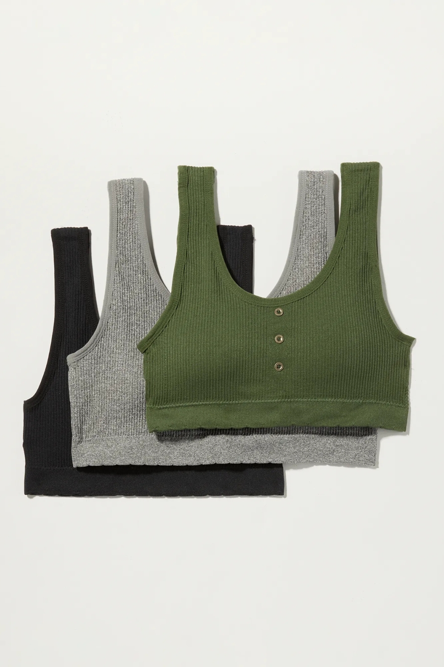 3 PACK RIBBED BUTTON BRA, image 6