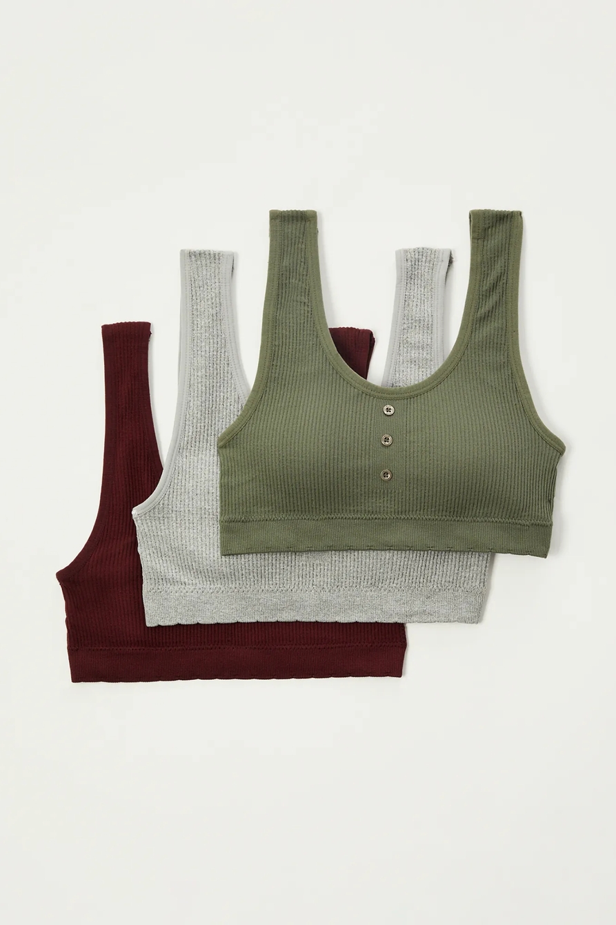 3 PACK RIBBED BUTTON BRA, image 5