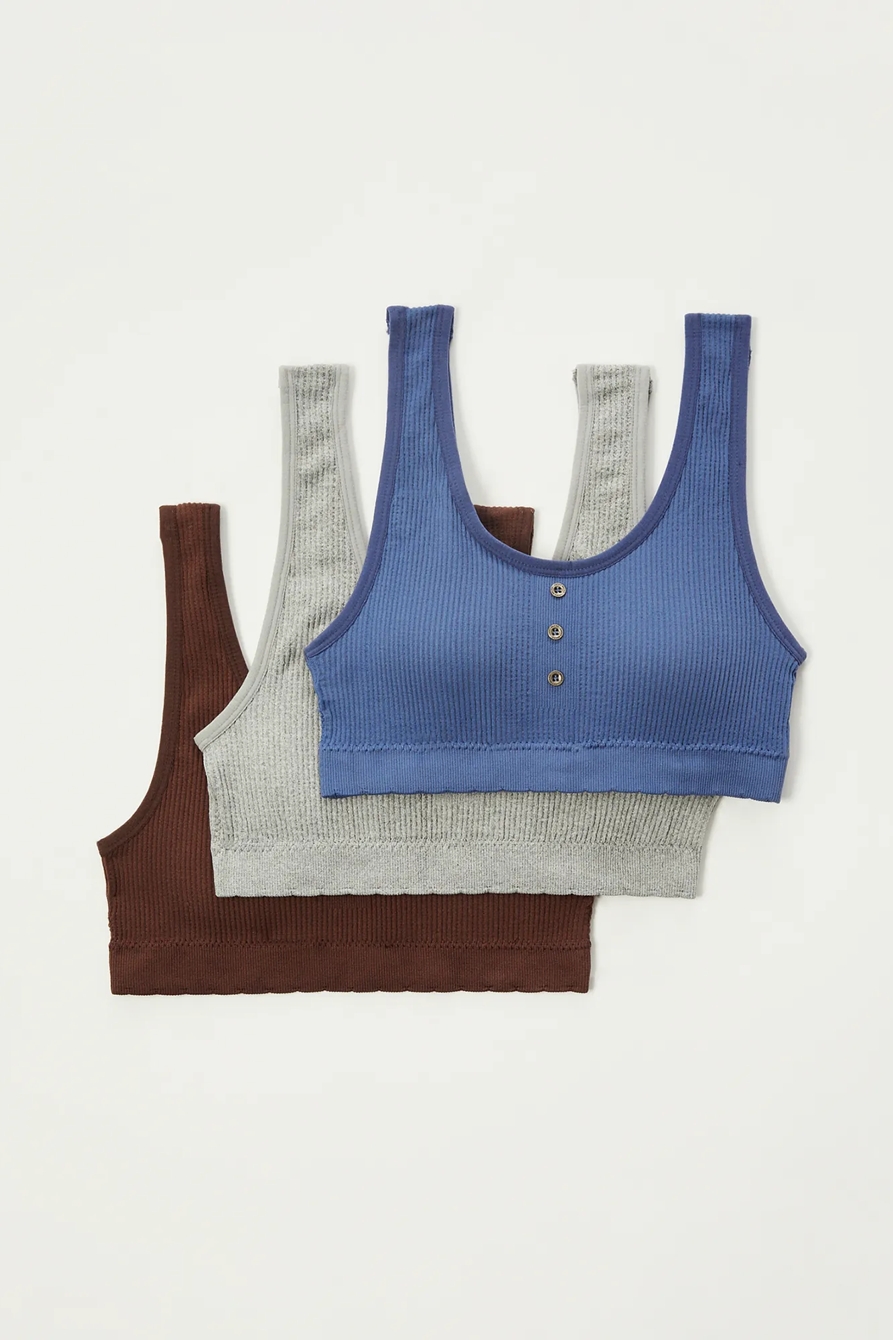 3 PACK RIBBED BUTTON BRA, image 5