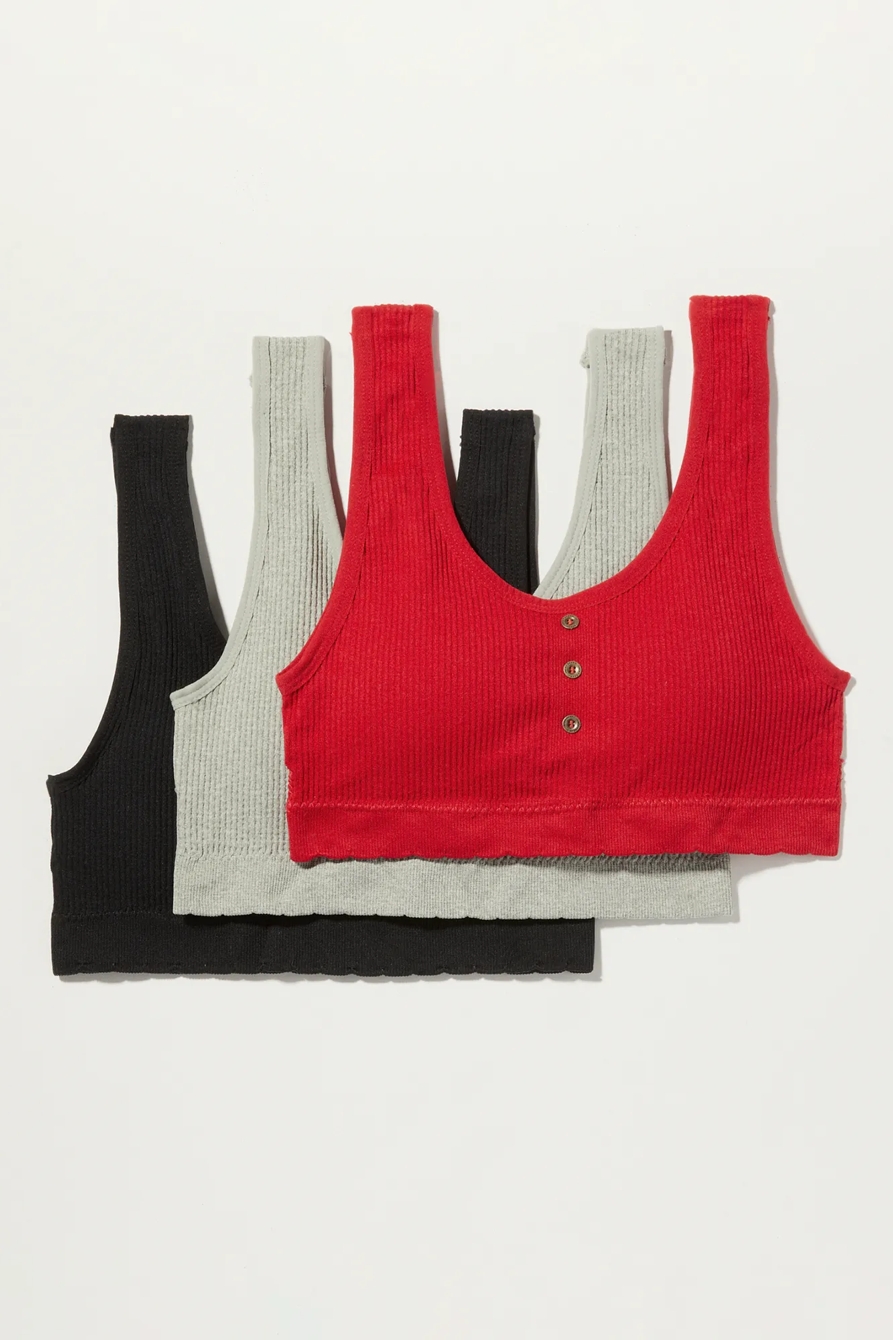 3 PACK RIBBED BUTTON BRA, image 2