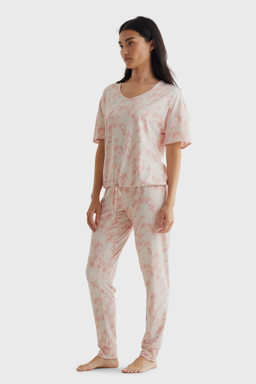 BRUSHED CINCHED WAIST PULLOVER JOGGER SLEEP SET, image 2