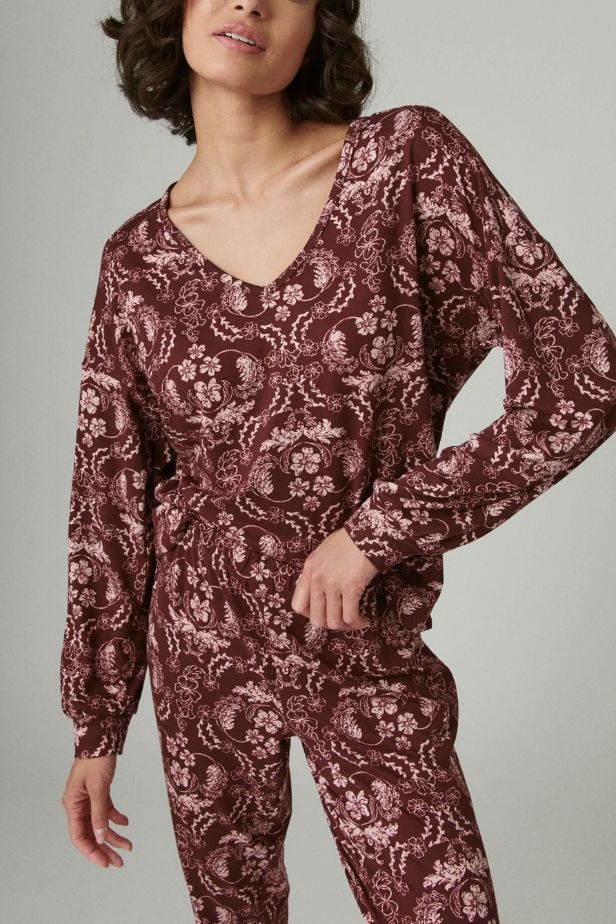 V-NECK PRINTED PULLOVER SLEEP SET, image 2