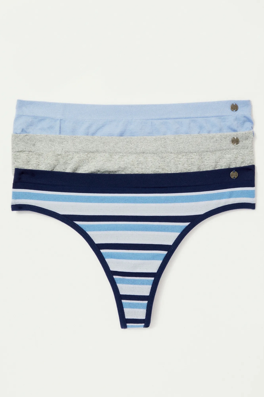 3 PACK SEAMLESS STRIPE THONG SET, image 1