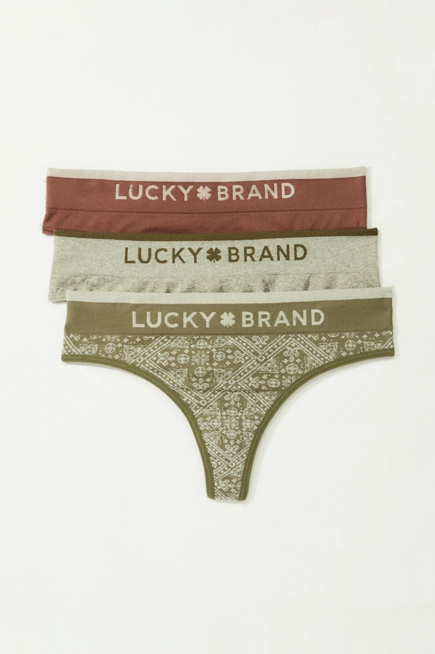 3 PACK BANDANA JACQUARD SEAMLESS THONG SET, image 1