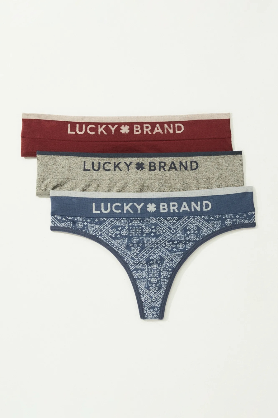 3 PACK BANDANA JACQUARD SEAMLESS THONG SET, image 1