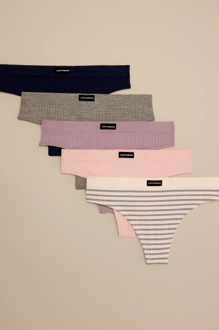 5 PACK RIBBED THONG, image 1