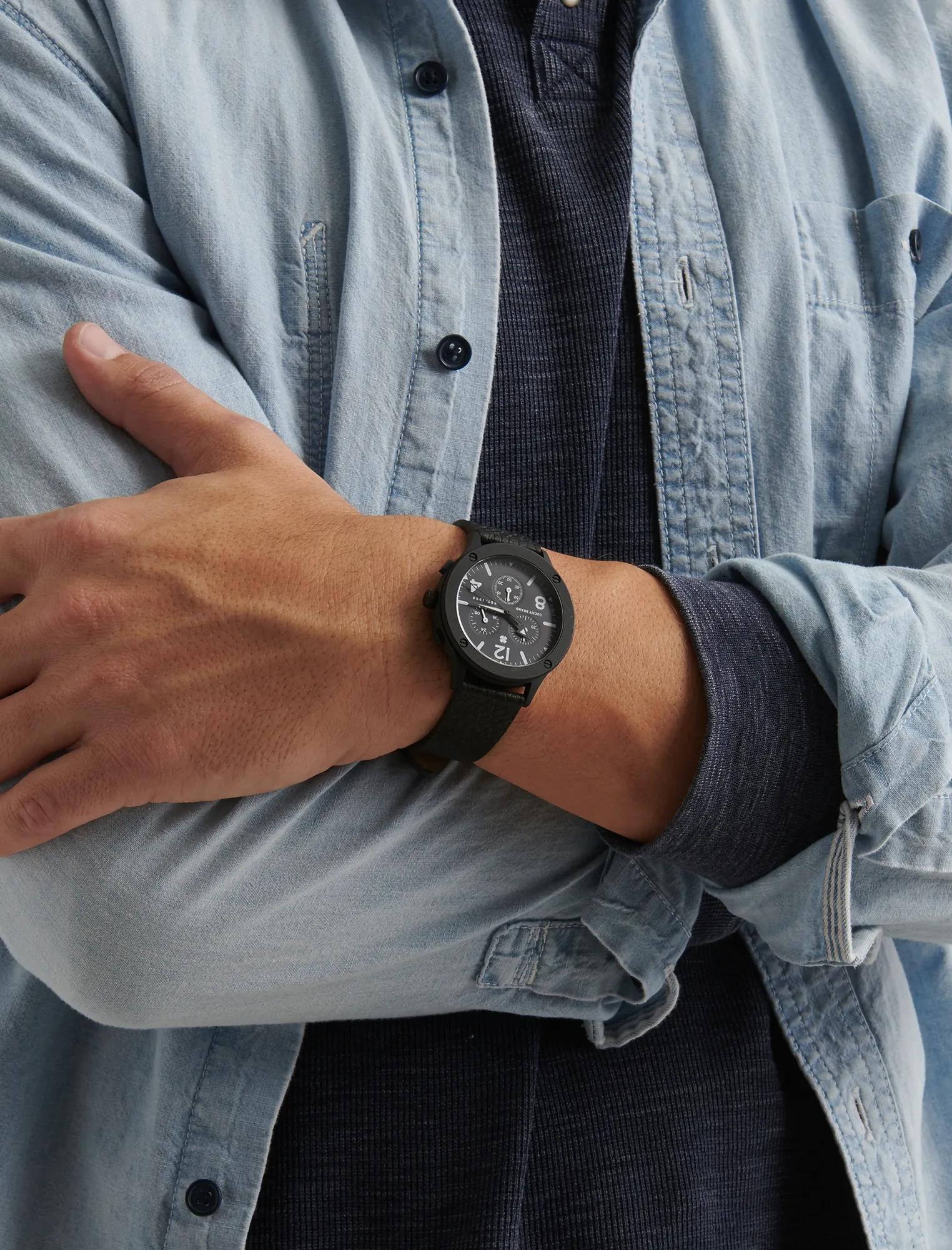 Rockpoint Multi-Functional Black Leather Watch, image 2