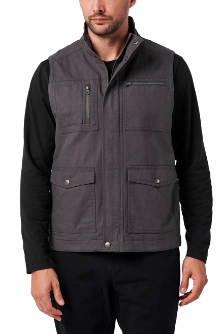 ZIP CANVAS VEST W/ PLAID FLANNEL LINING, image 1