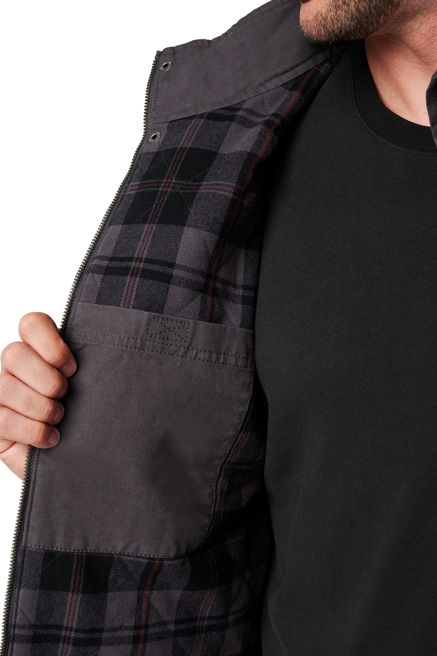 ZIP CANVAS VEST W/ PLAID FLANNEL LINING, image 2