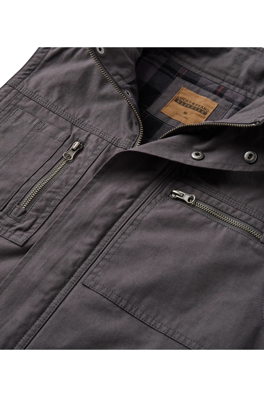 ZIP CANVAS VEST W/ PLAID FLANNEL LINING | Lucky Brand