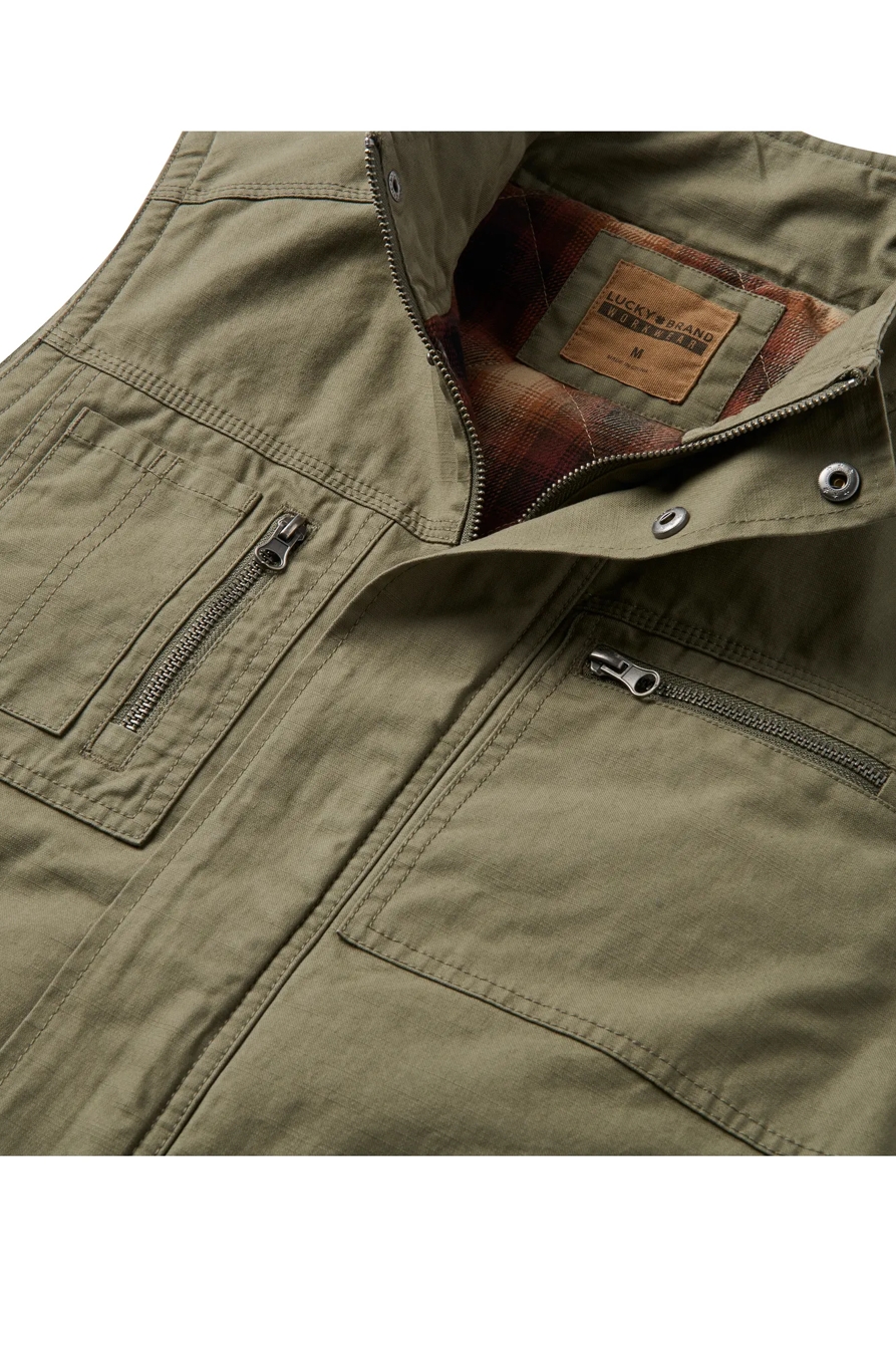 ZIP CANVAS VEST W/ PLAID FLANNEL LINING, image 5