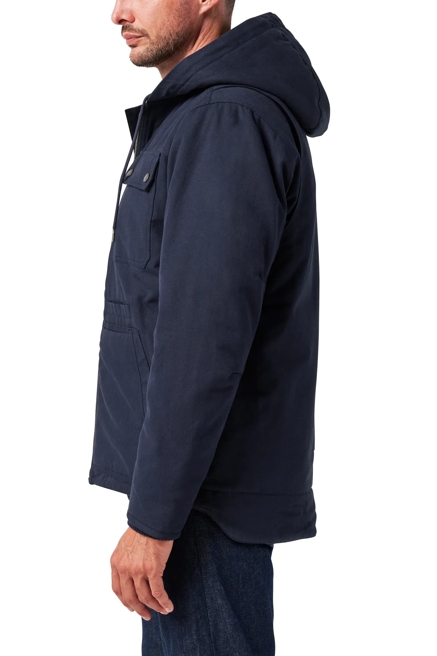 ZIP HOODED CANVAS CHORE COAT W/ SHERPA LINING, image 2