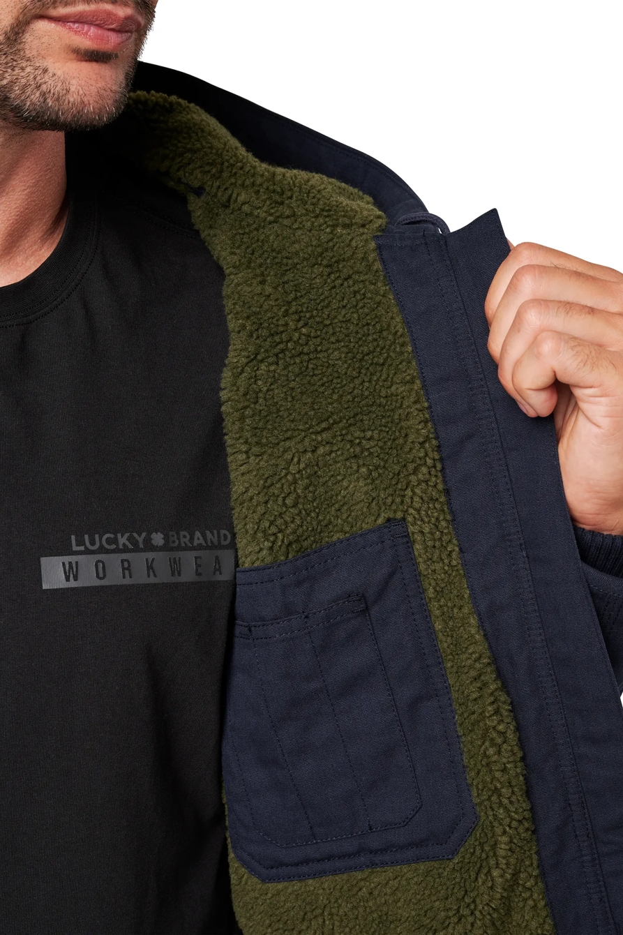 ZIP HOODED CANVAS CHORE COAT W/ SHERPA LINING, image 6