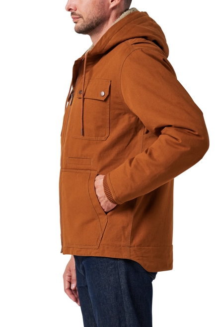 ZIP HOODED CANVAS CHORE COAT W/ SHERPA LINING, image 2