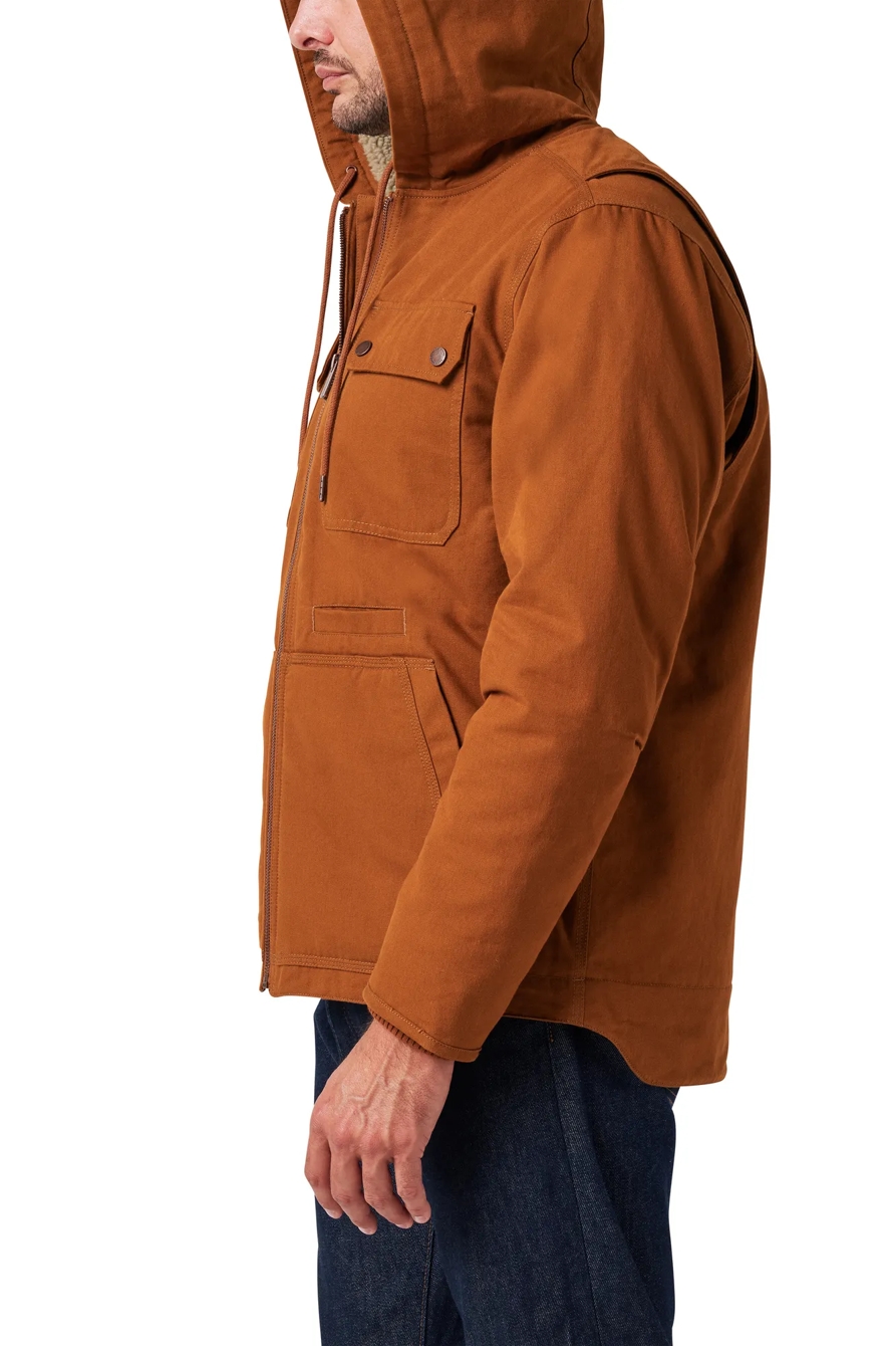 ZIP HOODED CANVAS CHORE COAT W/ SHERPA LINING, image 4