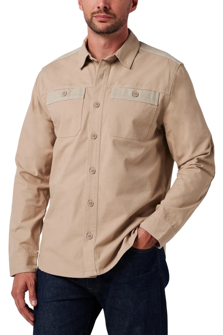 LONG SLEEVE SOLID SLUB CANVAS SHIRT, image 1