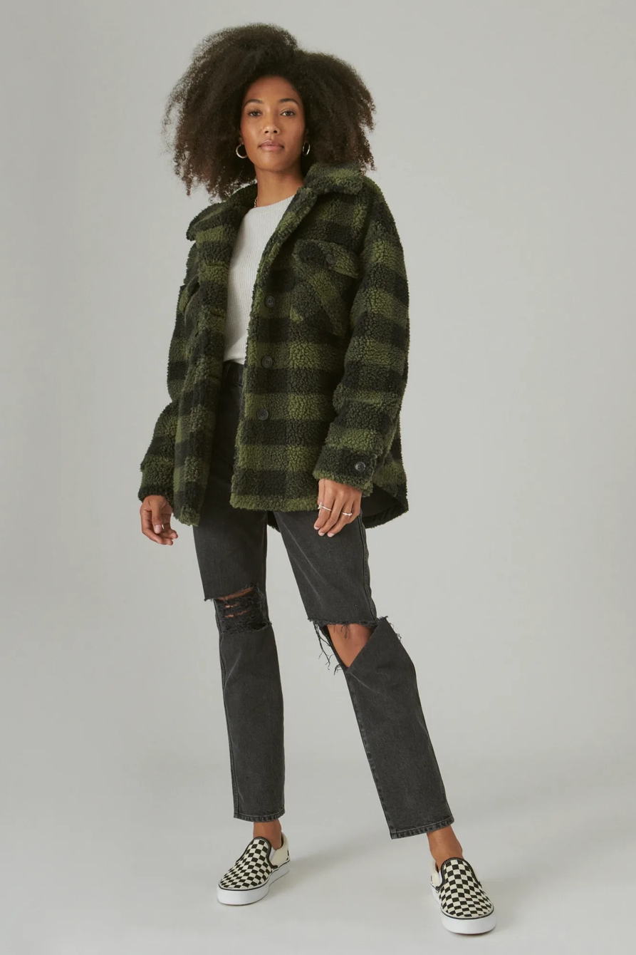 FAUX SHERPA PLAID COAT, image 2