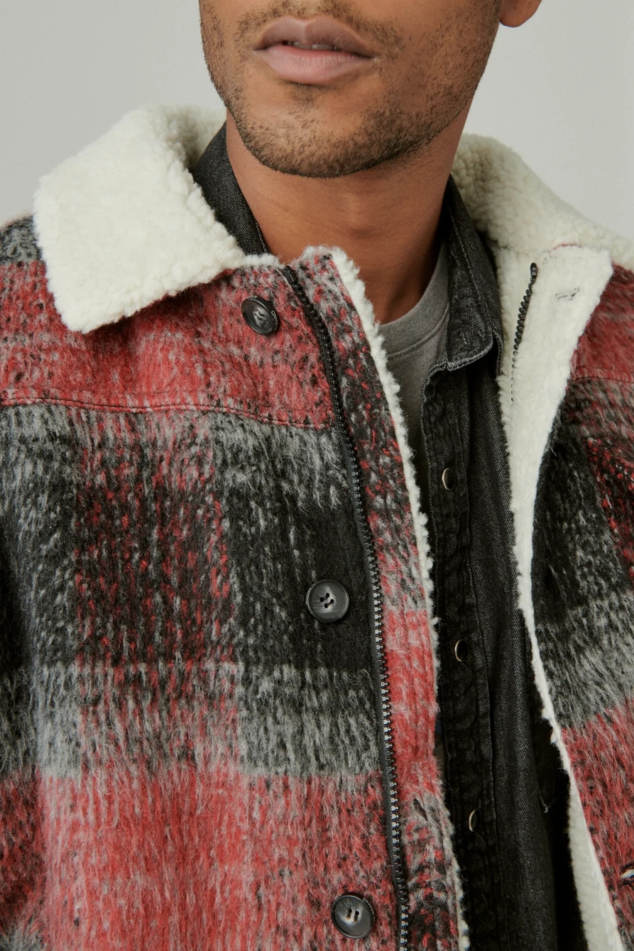 FAUX SHEARLING LINED WOOL PLAID TRUCKER, image 3