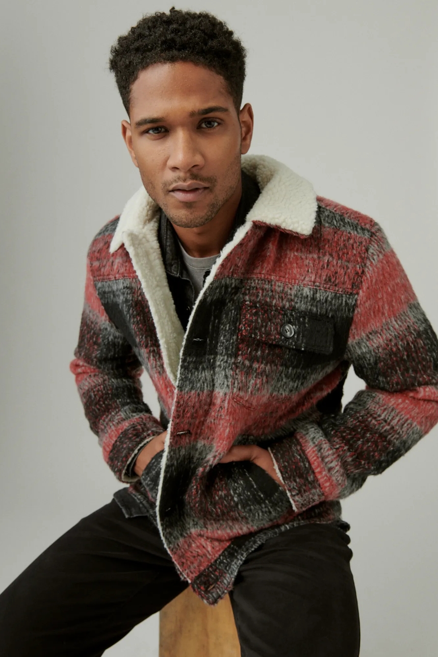 FAUX SHEARLING LINED WOOL PLAID TRUCKER, image 4