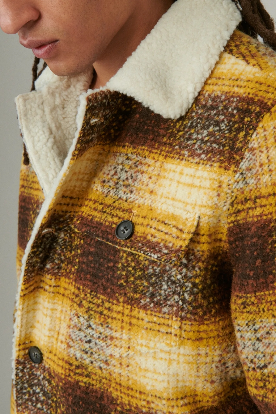 FAUX SHEARLING LINED WOOL PLAID TRUCKER, image 4