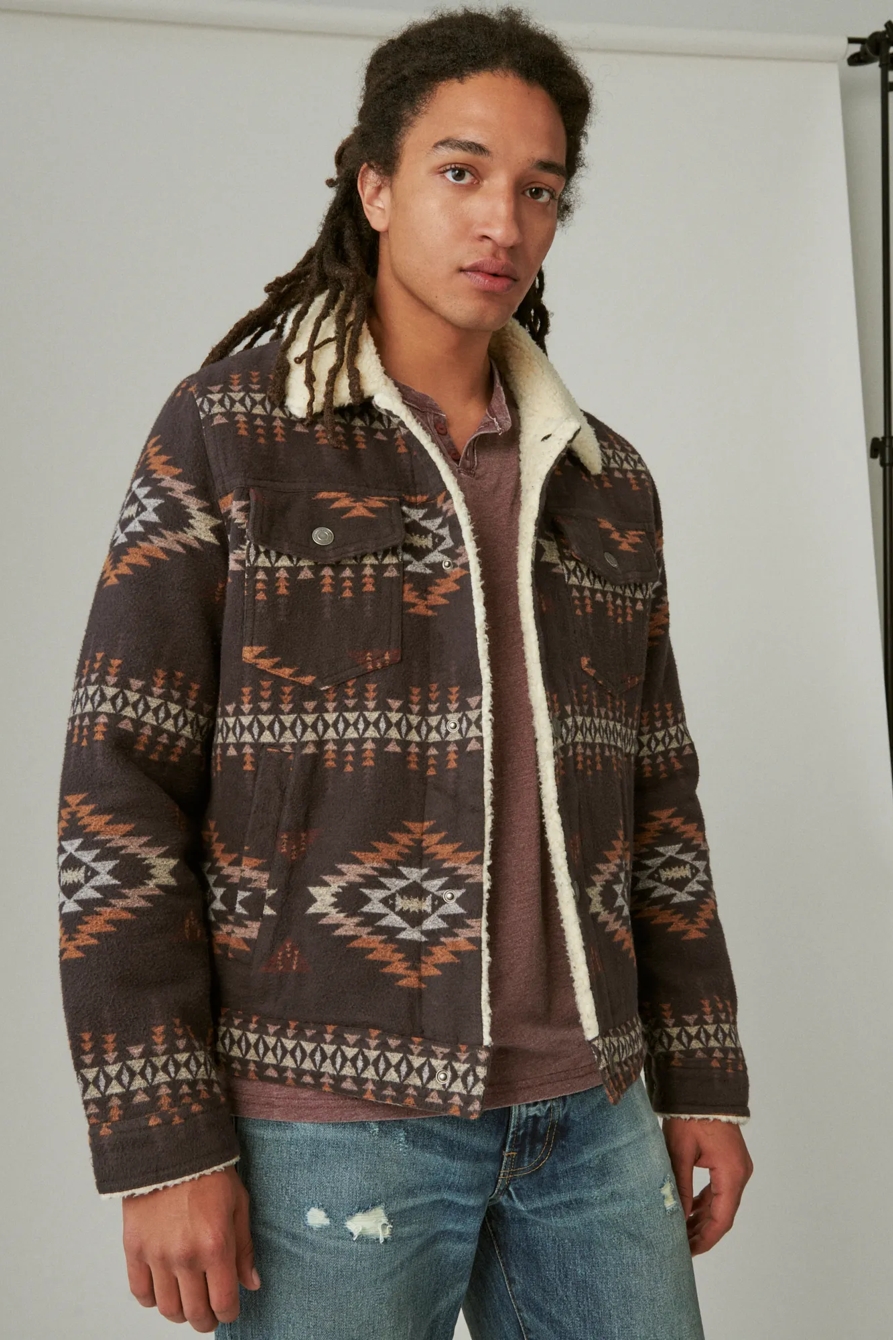 FAUX SHEARLING LINED JACQUARD TRUCKER, image 2