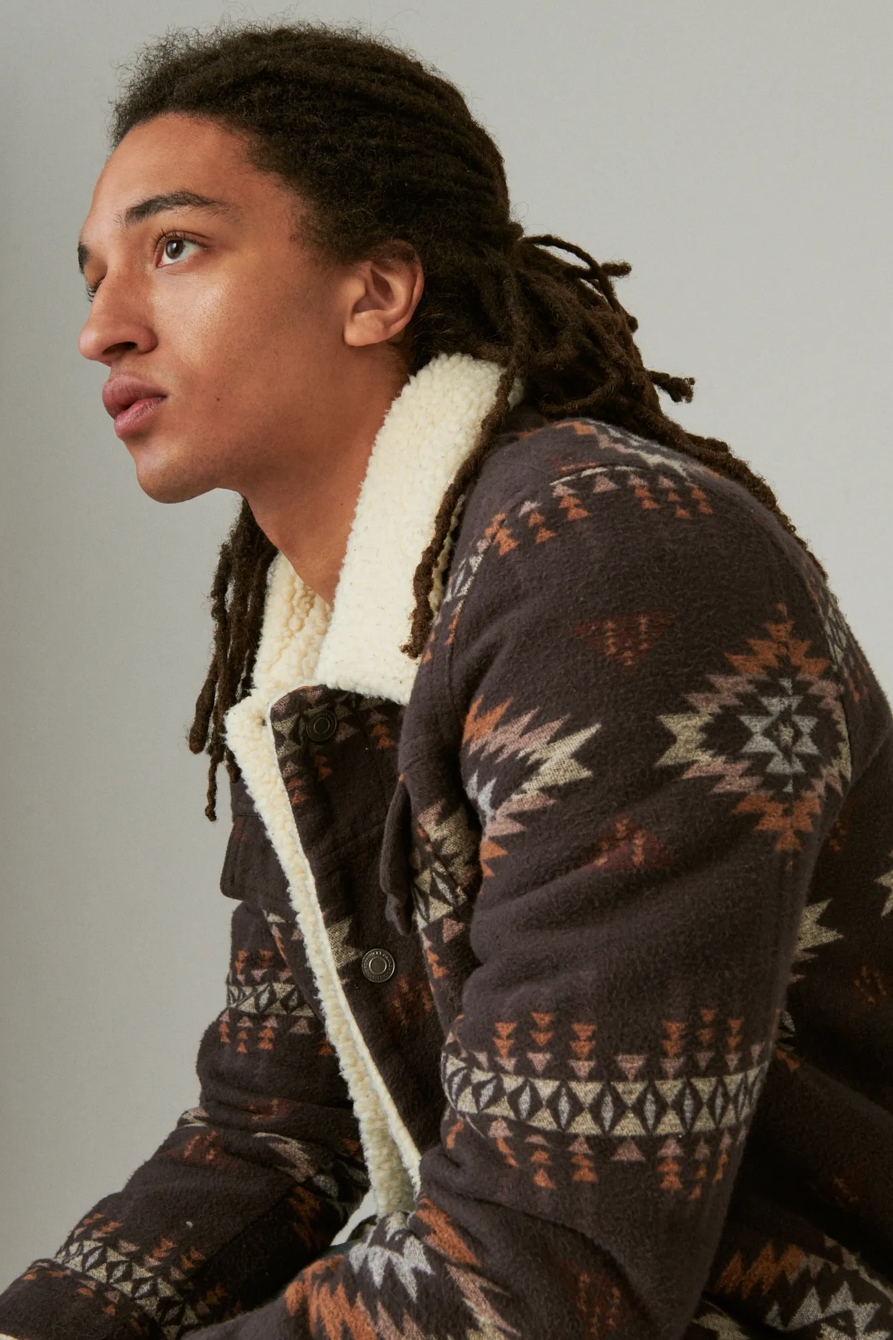 FAUX SHEARLING LINED JACQUARD TRUCKER, image 5