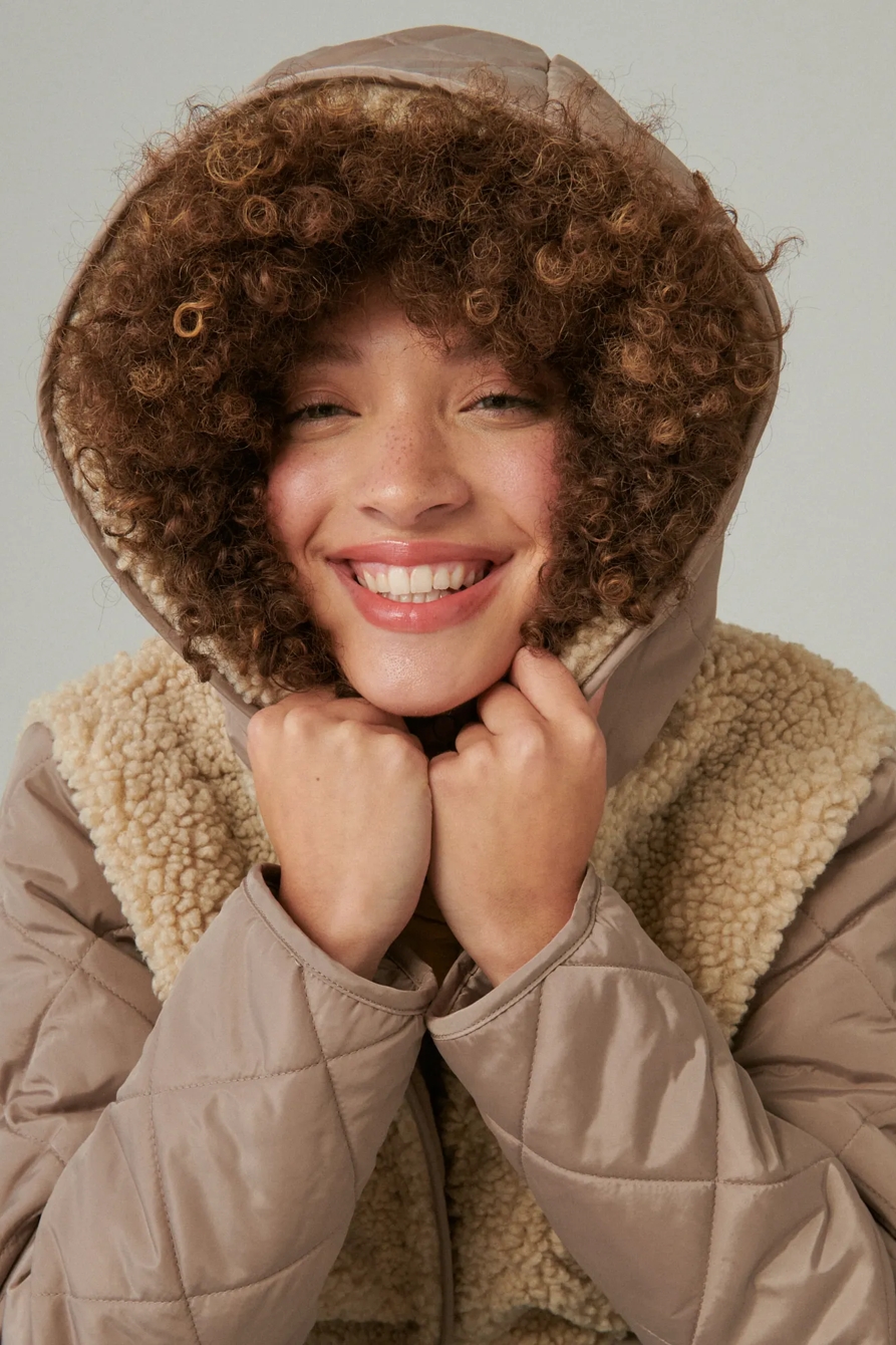 Mixed Media Quilted Faux Shearling Jacket, image 4