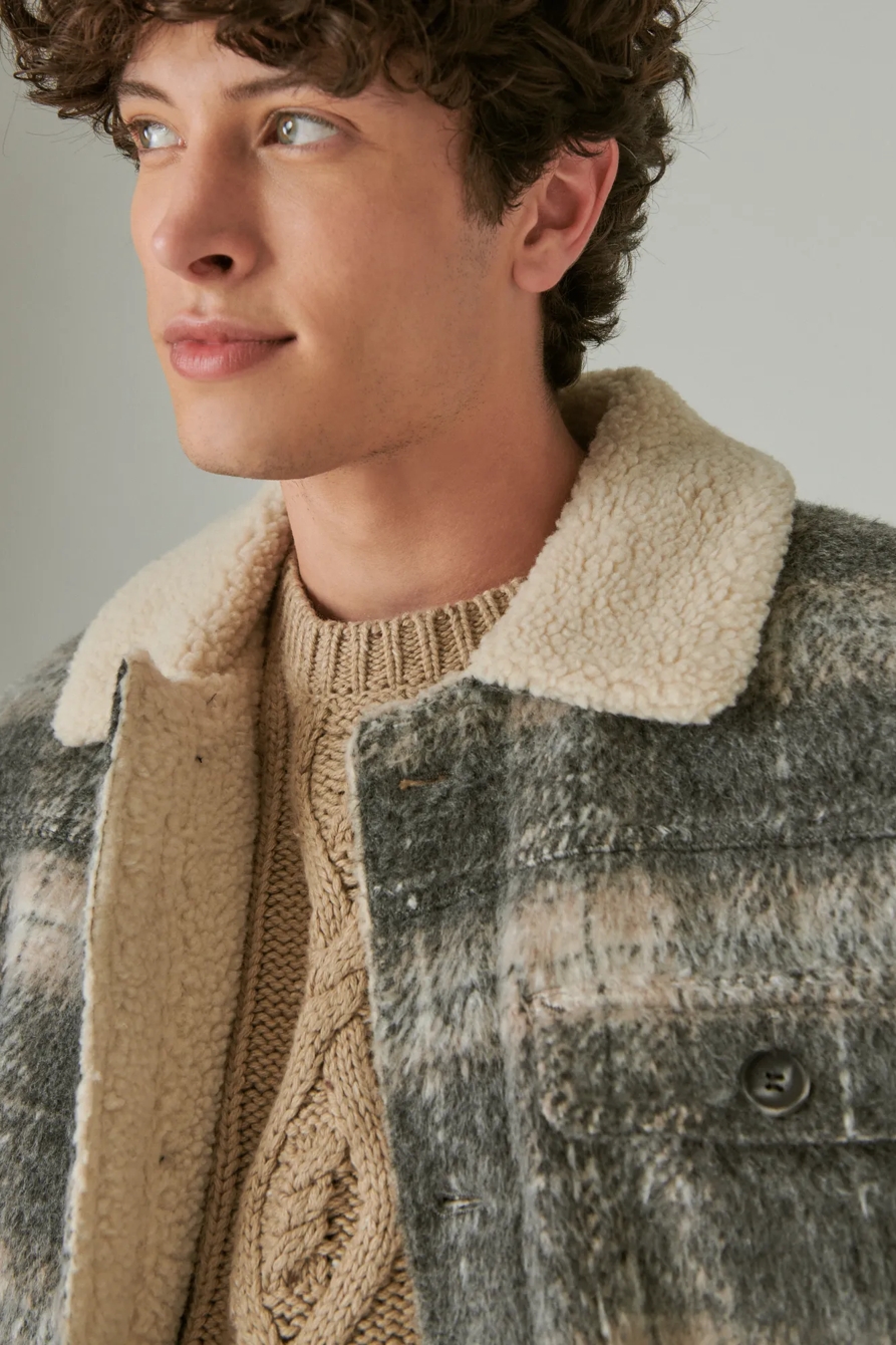 PLAID FAUX SHEARLING LINED TRUCKER JACKET | Lucky Brand