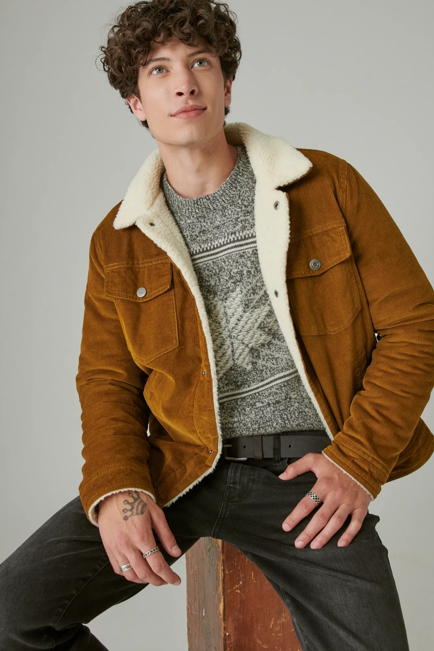 FAUX SHEARLING LINED CORDUROY TRUCKER JACKET, image 1