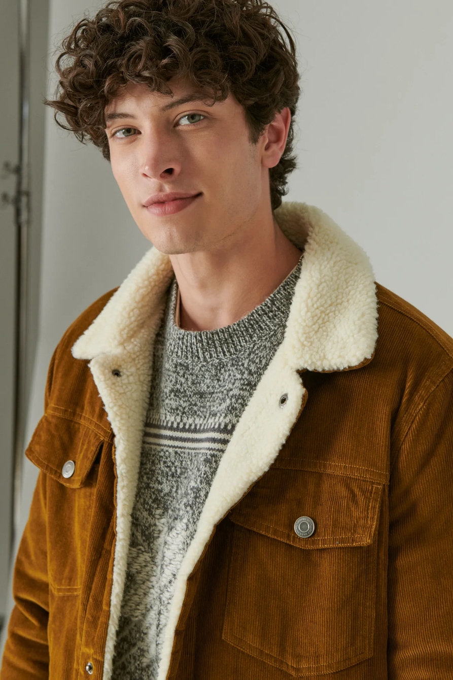 FAUX SHEARLING LINED CORDUROY TRUCKER JACKET, image 4