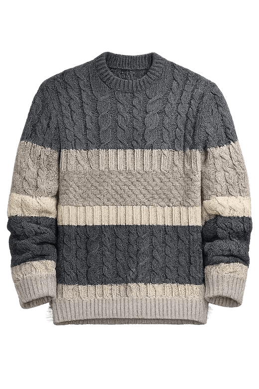 Cable Stripe Crew Neck